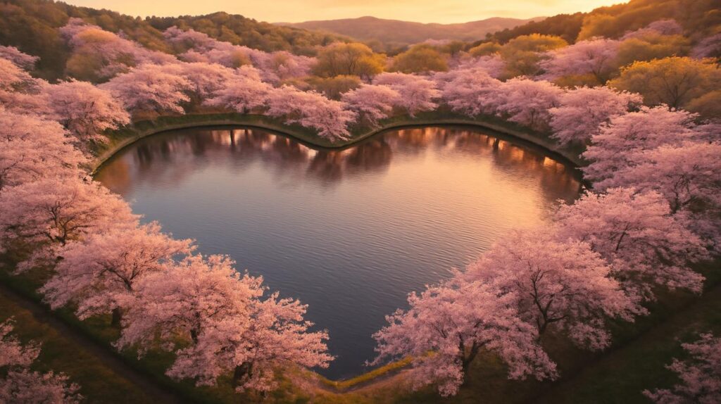 위양지보다 더 예쁜 저수지가 있었다니… 수령 40년 벚꽃이 하트형 제방 뒤덮은 무료 명소