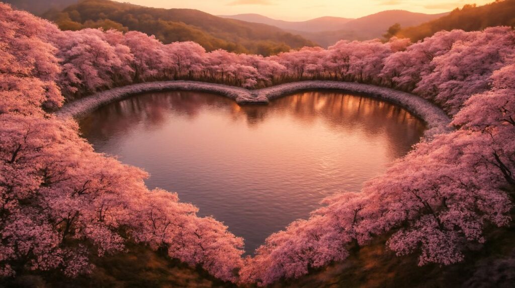 위양지보다 더 예쁜 저수지가 있었다니… 수령 40년 벚꽃이 하트형 제방 뒤덮은 무료 명소