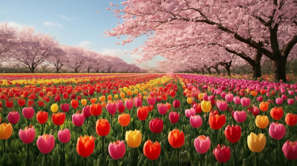 이번 주부터 튤립 7만 송이 터집니다… 벚꽃까지 동시에 무료로 즐기는 91만 평 봄꽃 명소